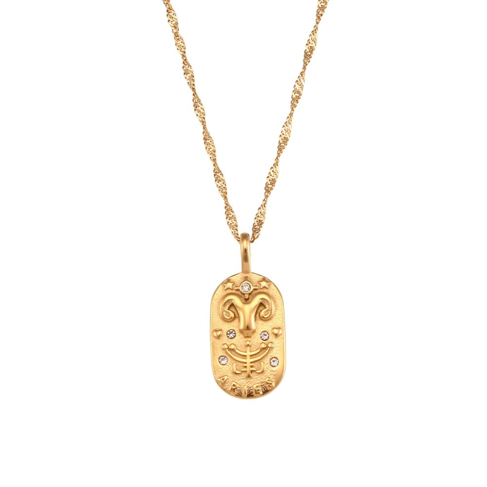 Aries Zodiac Amulet Gold Necklace.