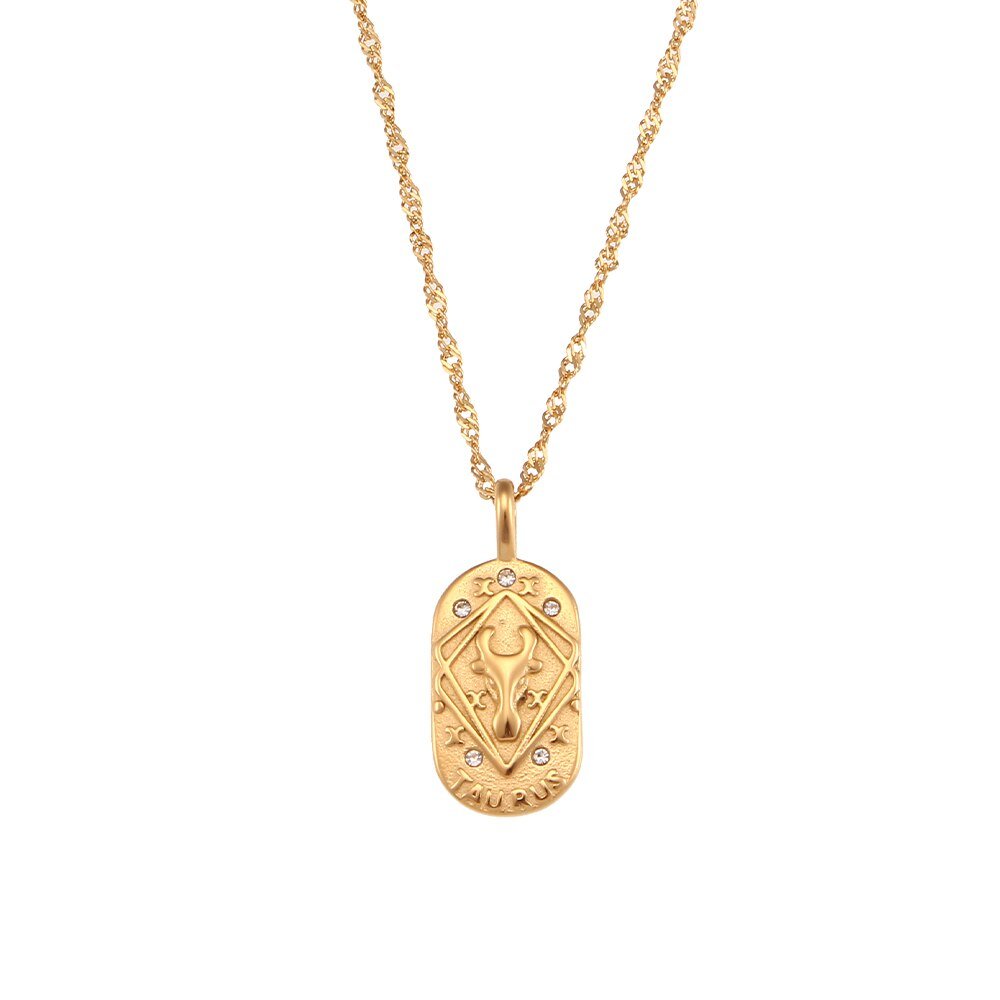 Taurus Zodiac Amulet Gold Necklace.