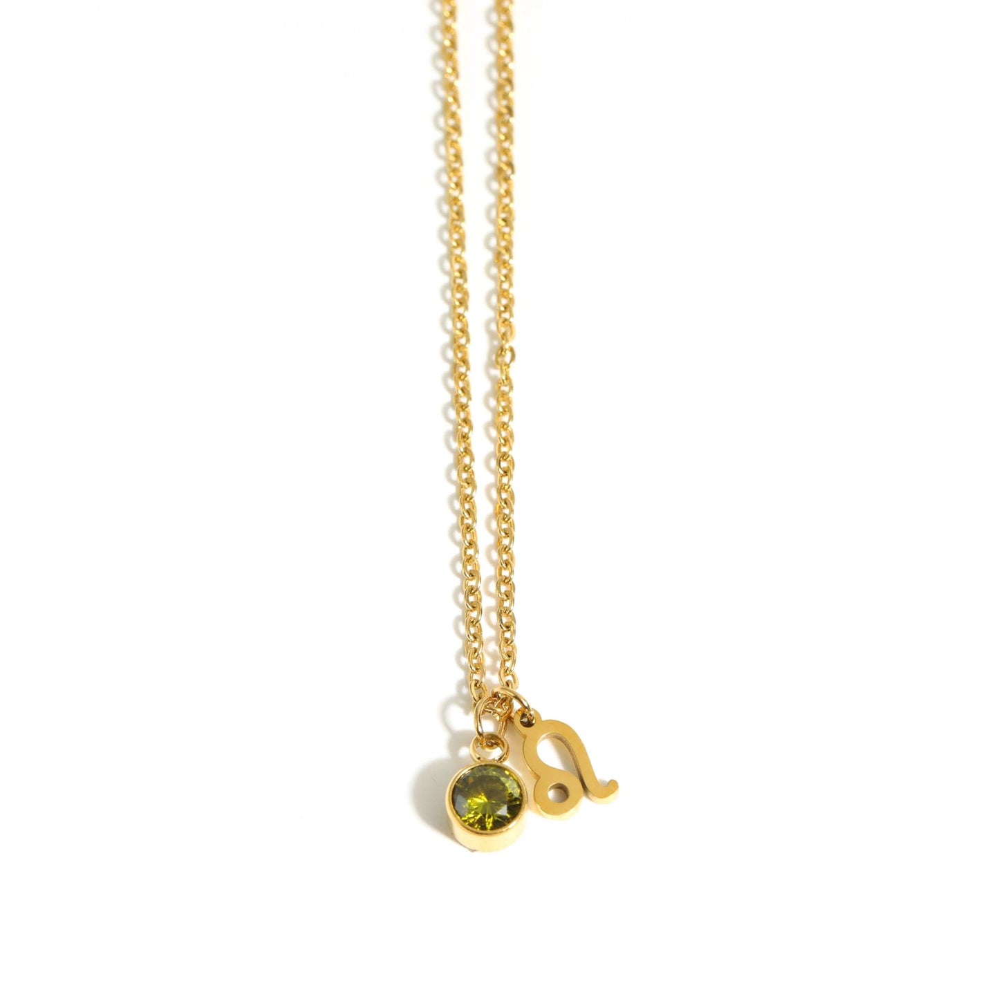 Leo Zodiac Sign Birthstone Gold Necklace.