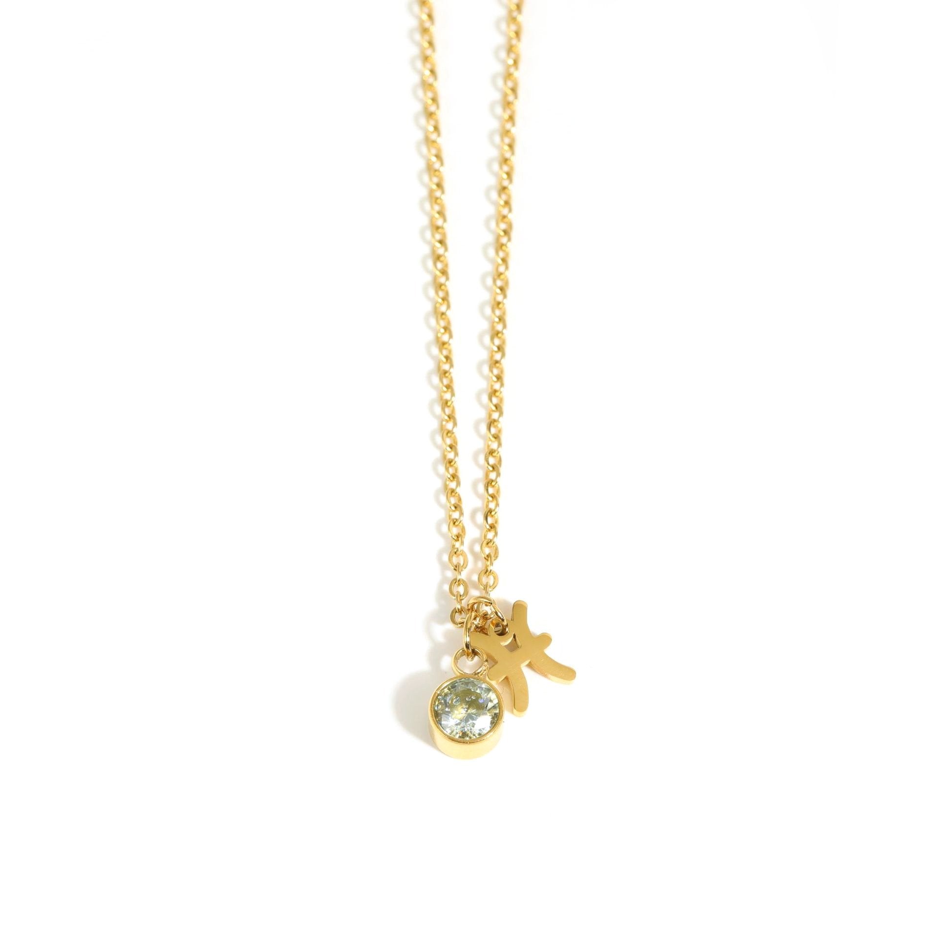 Pisces Zodiac Sign Birthstone Gold Necklace.