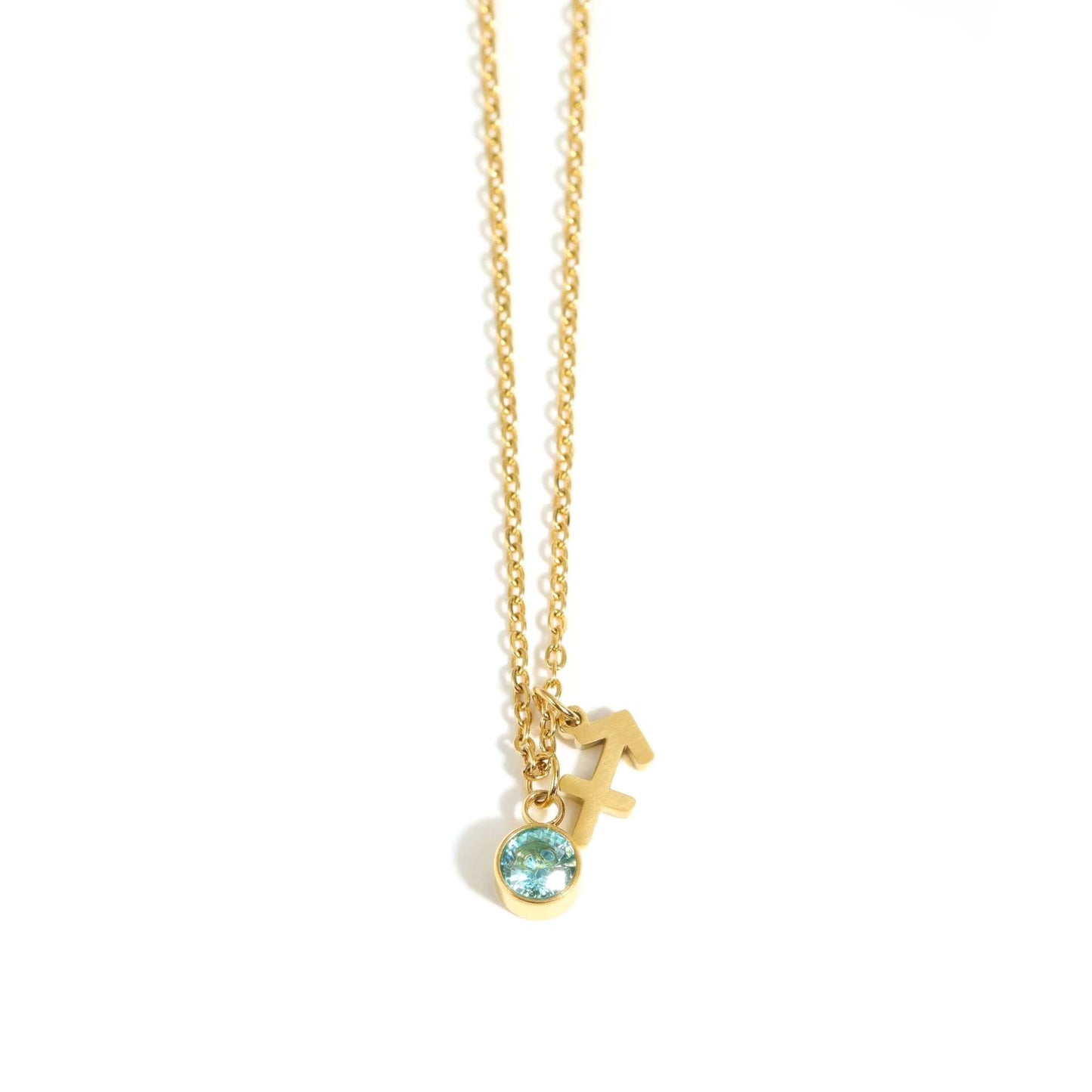 Sagittarius Zodiac Sign Birthstone Gold Necklace.