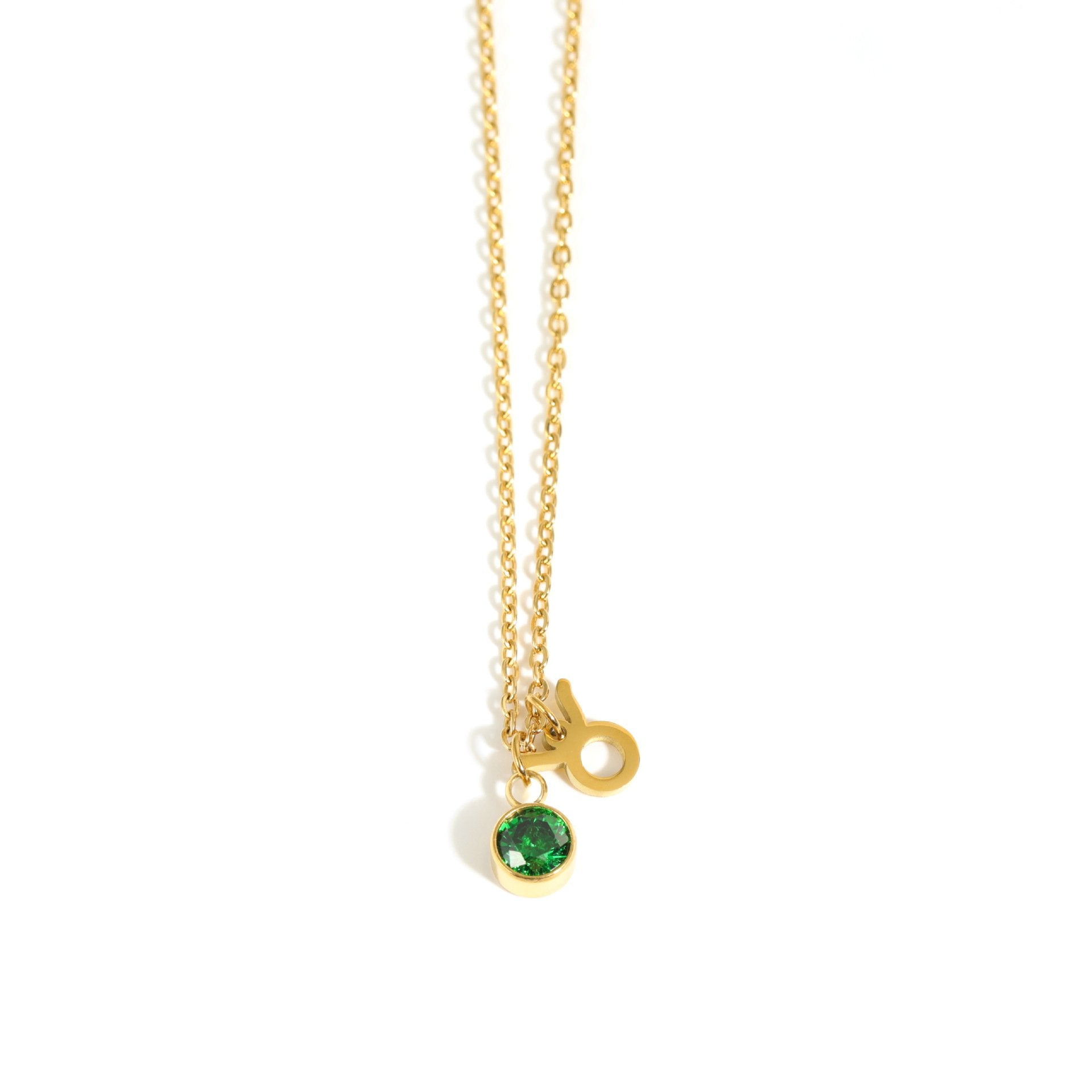 Taurus Zodiac Sign Birthstone Gold Necklace.