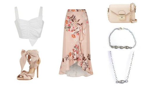 Pink floral midi skirt crop top outfit.