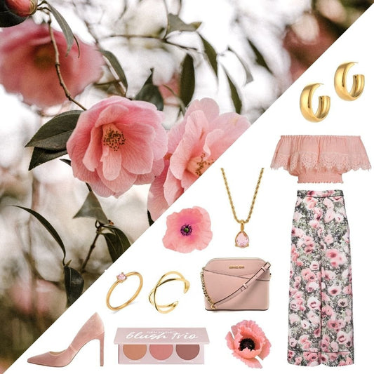 Pink floral outfit.