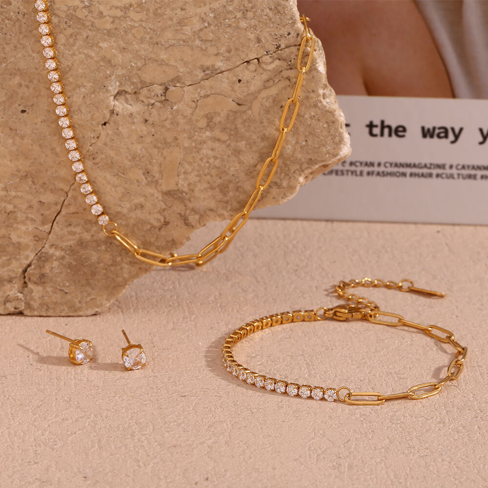 Audrey gold CZ jewelry collection.