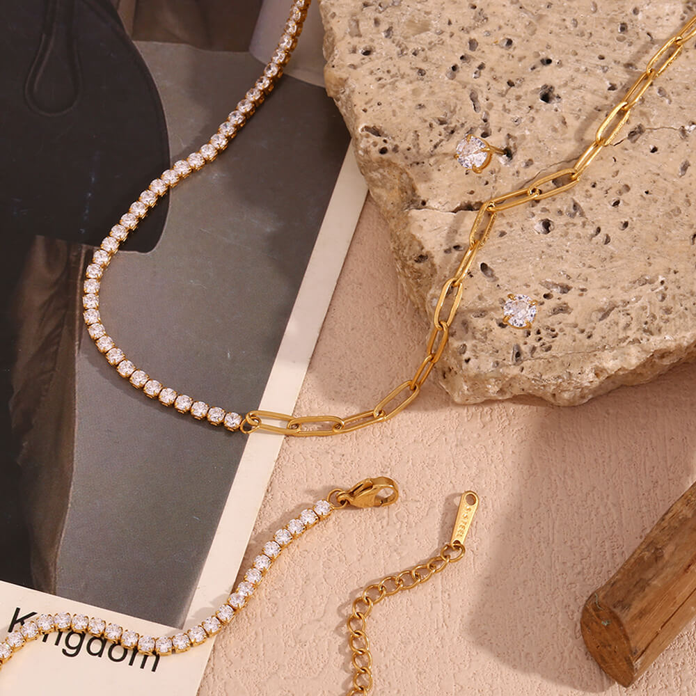 Closeup of the Audrey Gold Tennis Necklace