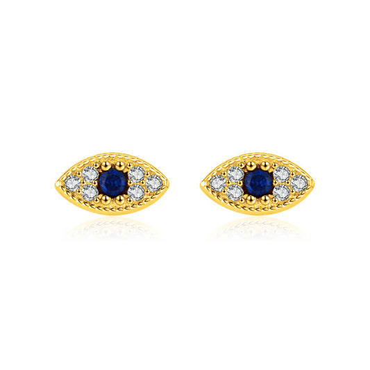 Blue CZ Evil Eye Studs in gold.