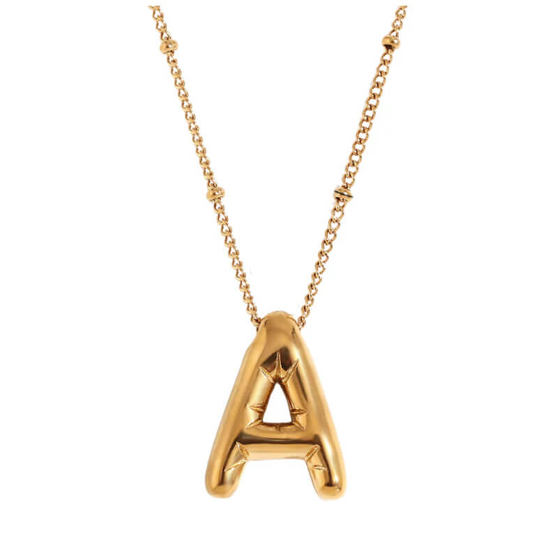 Gold Bubble Letter A Necklace.