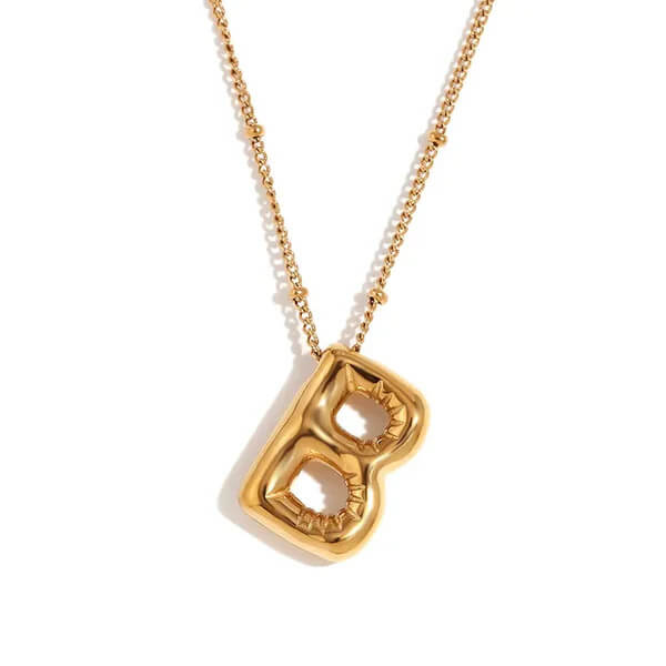 Gold Bubble Letter B Necklace.