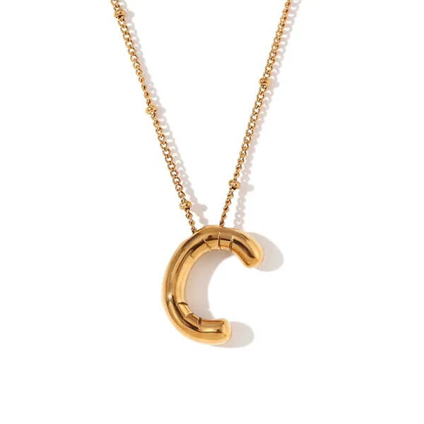 Gold Bubble Letter C Necklace.