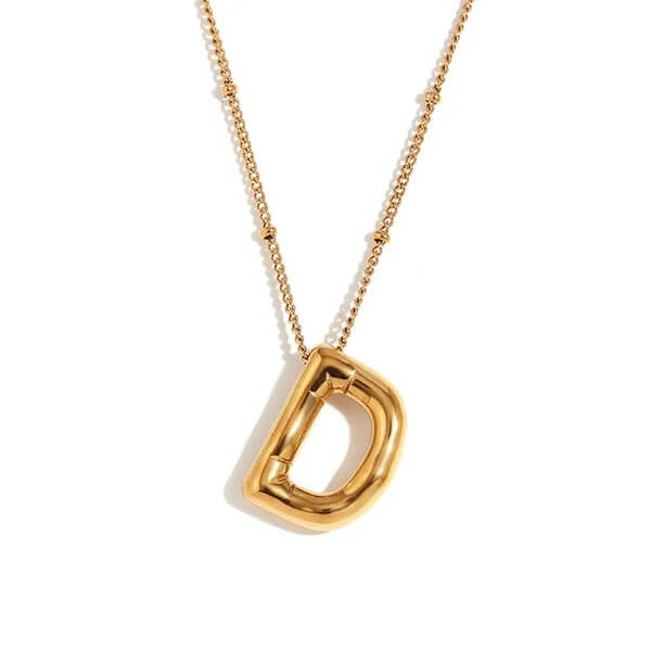 Gold Bubble Letter D Necklace.