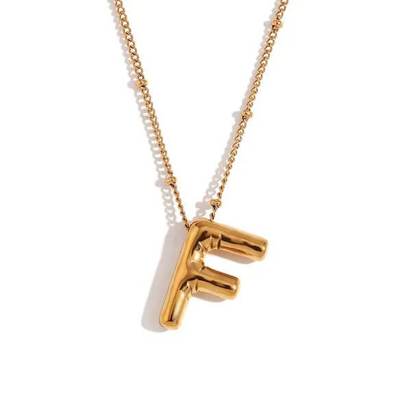 Gold Bubble Letter F Necklace.