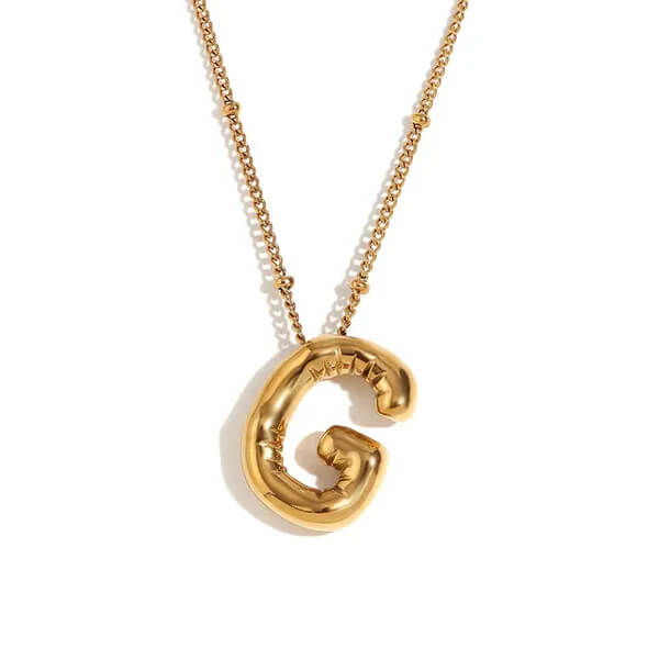 Gold Bubble Letter G Necklace.