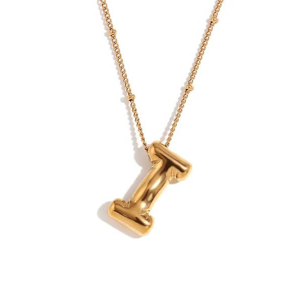 Gold Bubble Letter I Necklace.