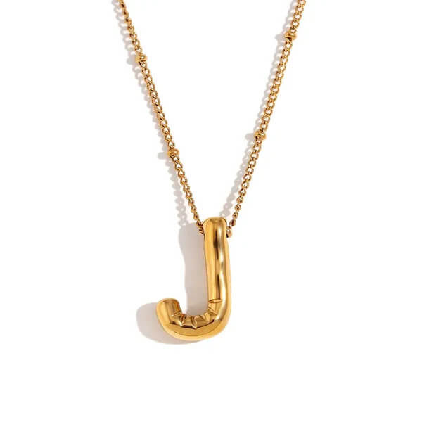 Gold Bubble Letter J Necklace.