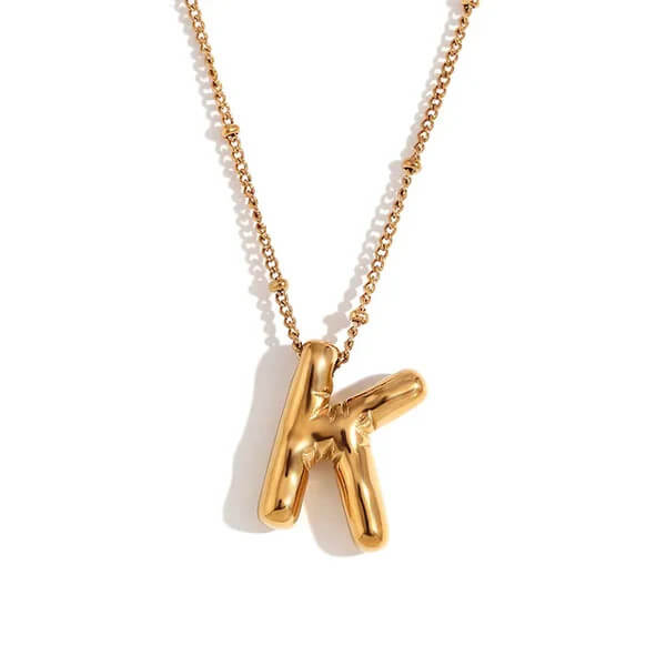 Gold Bubble Letter K Necklace.