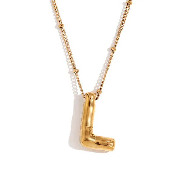 Gold Bubble Letter L Necklace.