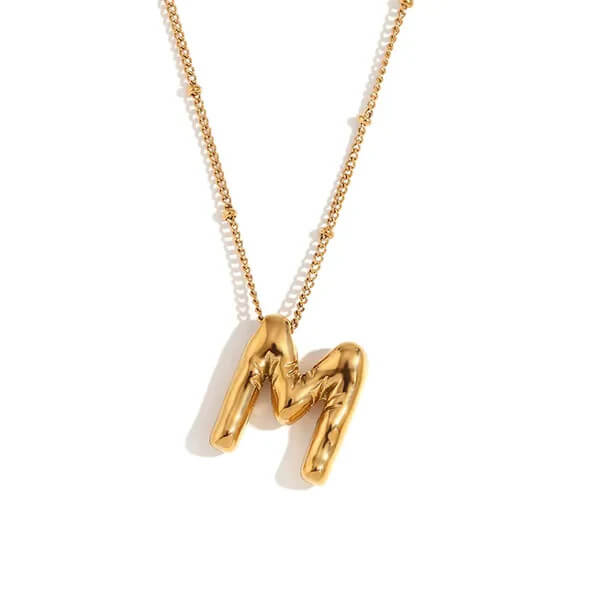 Gold Bubble Letter M Necklace.