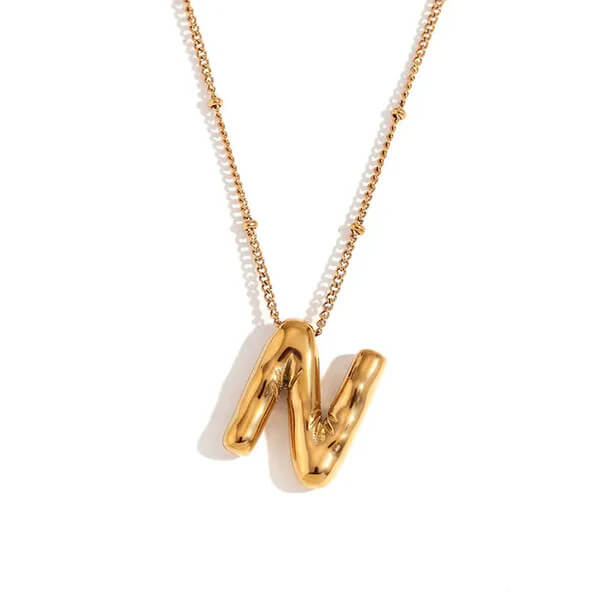 Gold Bubble Letter N Necklace.