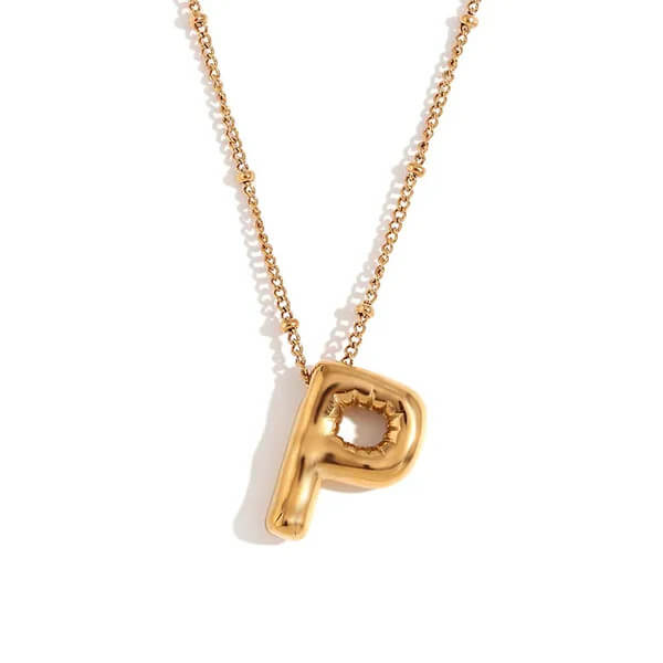 Gold Bubble Letter P Necklace.