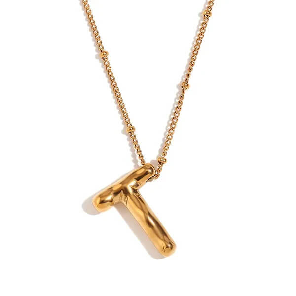 Gold Bubble Letter T Necklace.