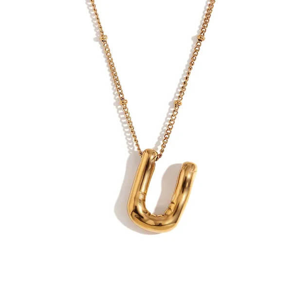 Gold Bubble Letter U Necklace.