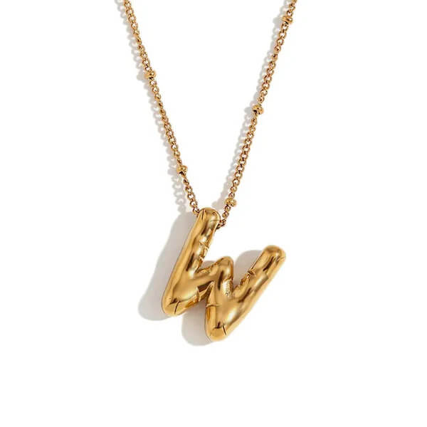 Gold Bubble Letter W Necklace.