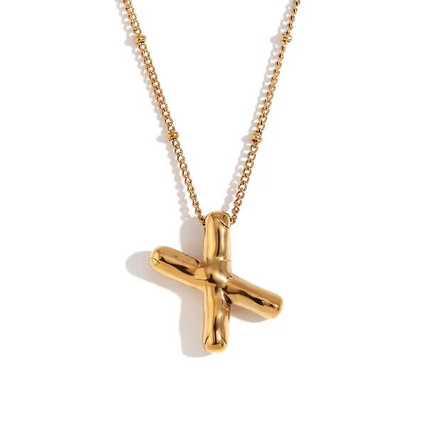 Gold Bubble Letter X Necklace.