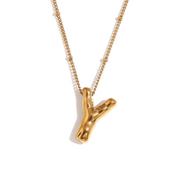 Gold Bubble Letter Y Necklace.