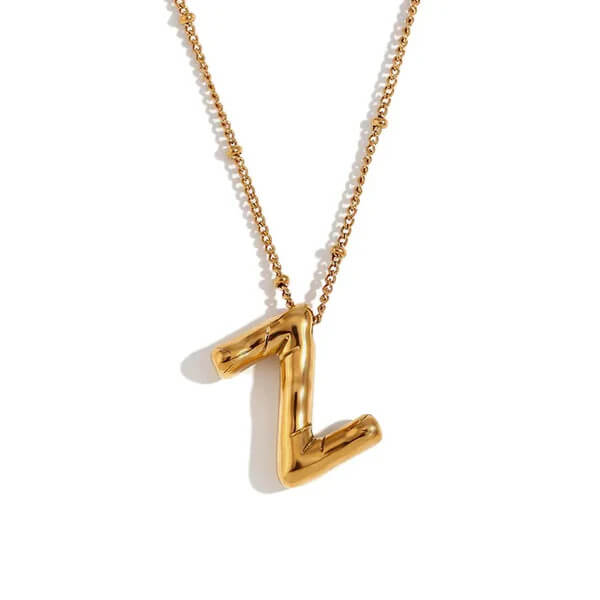 Gold Bubble Letter Z Necklace.