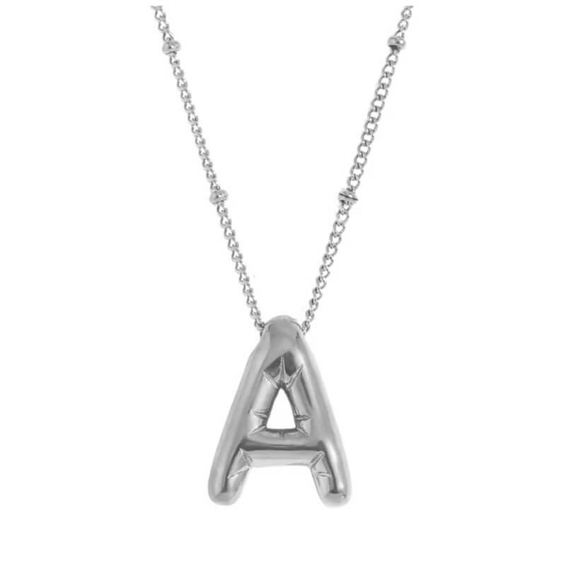 Silver Bubble Letter A Necklace.