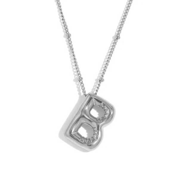 Silver Bubble Letter B Necklace.