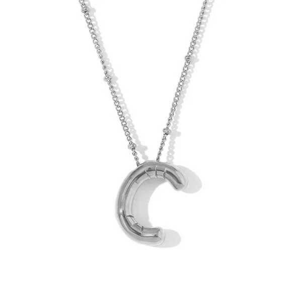 Silver Bubble Letter C Necklace.