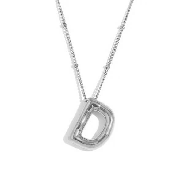 Silver Bubble Letter D Necklace.