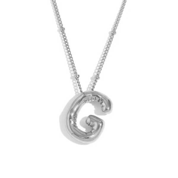 Silver Bubble Letter G Necklace.