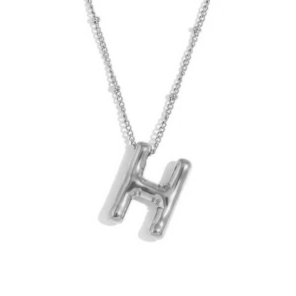 Silver Bubble Letter H Necklace.