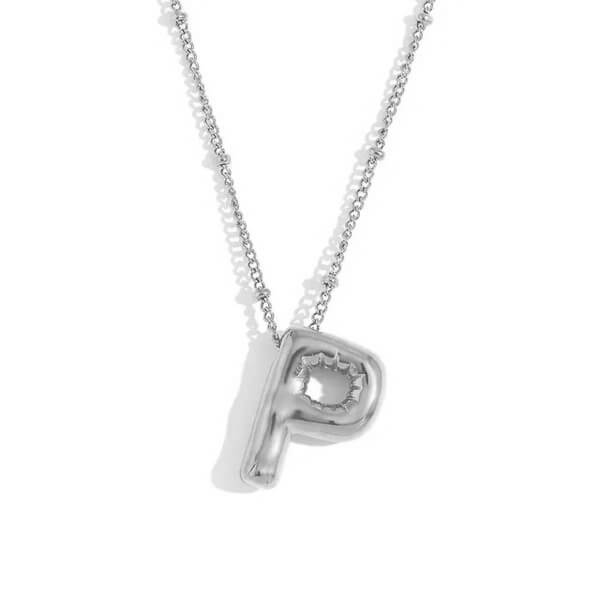 Silver Bubble Letter P Necklace.