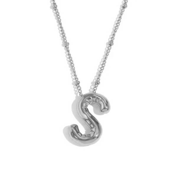 Silver Bubble Letter S Necklace.