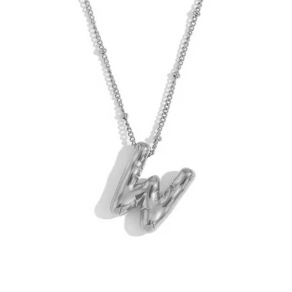 Silver Bubble Letter W Necklace.