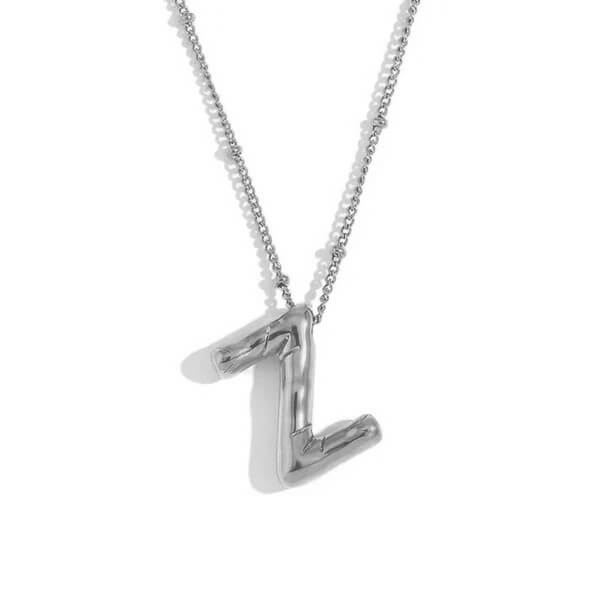 Silver Bubble Letter Z Necklace.