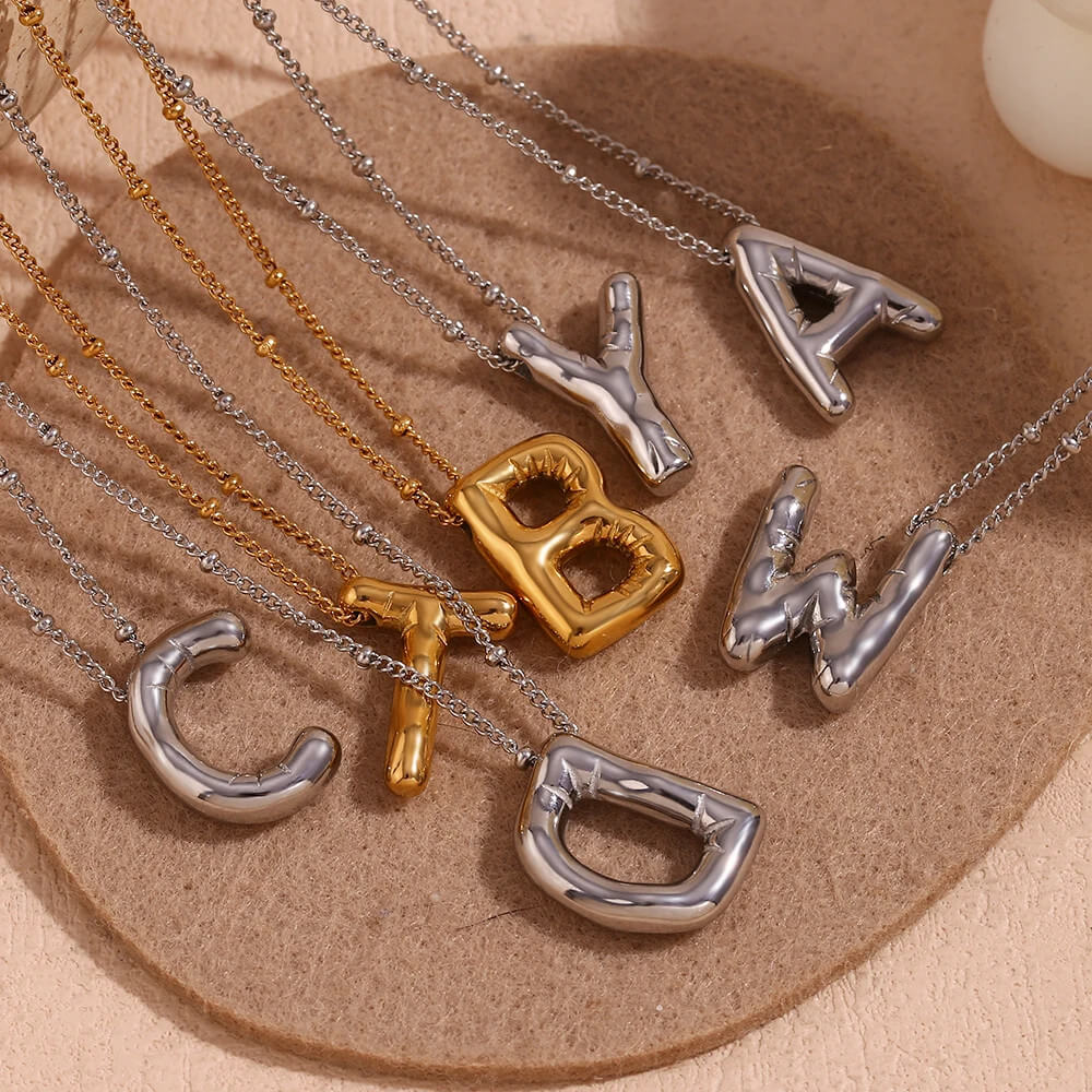 Monogram Bubble Letter Necklace.