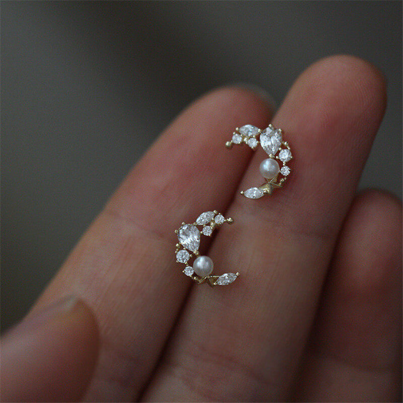 Crescent Moon CZ Studs.