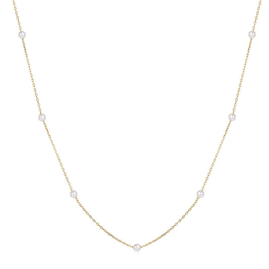 Gold Delicate Pearl Chain Necklace.