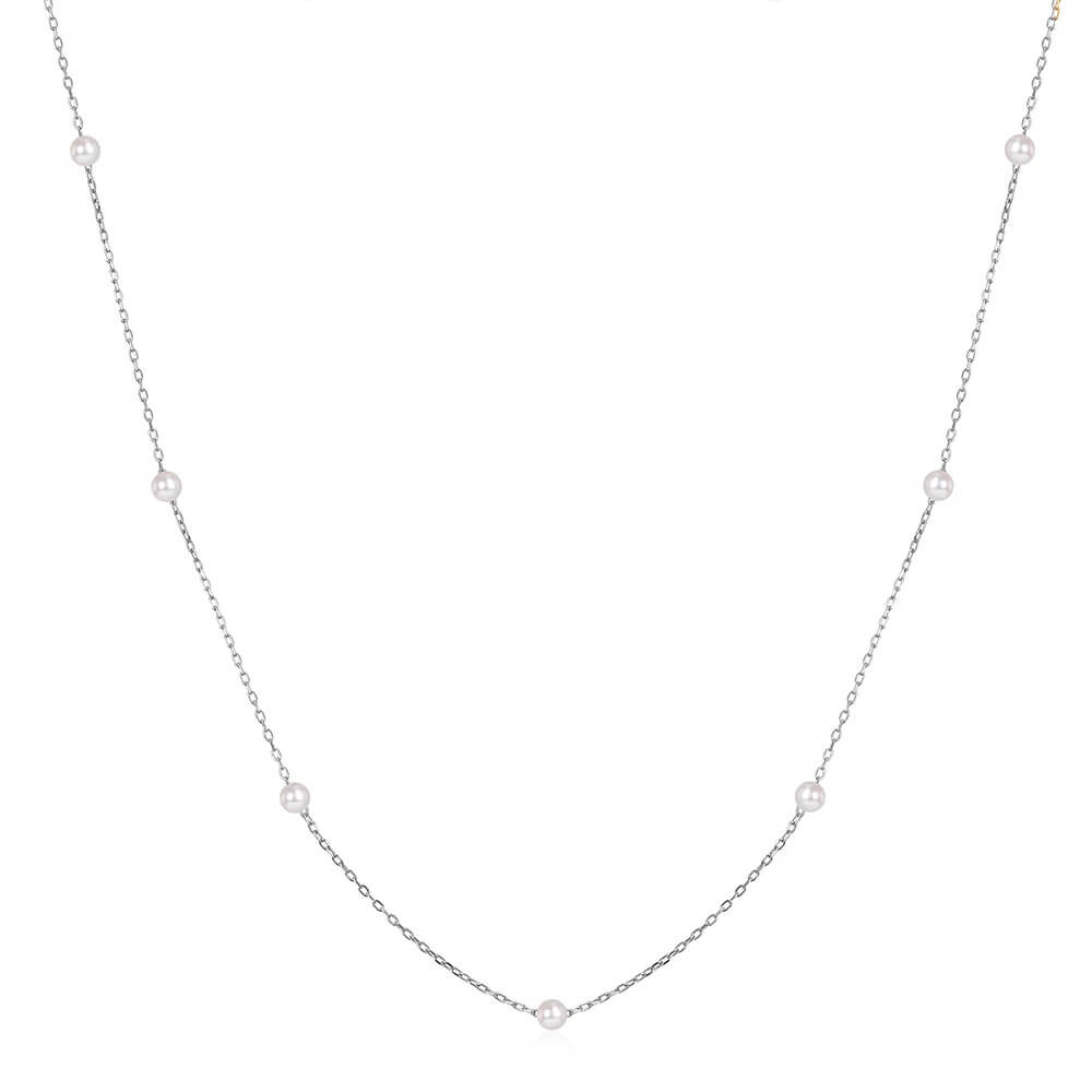 Silver Delicate Pearl Chain Necklace.