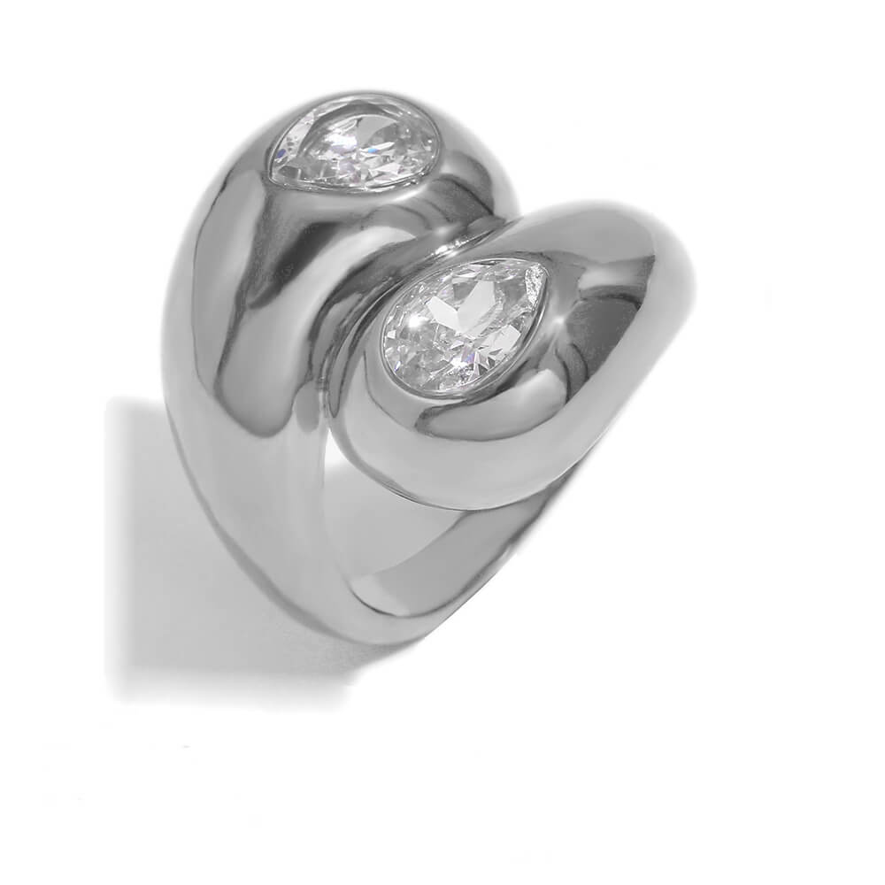 Silver Double Waterdrop Cocktail Ring.