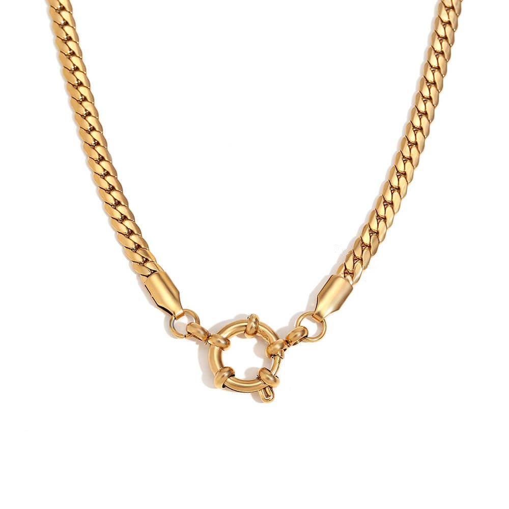 Front Clasp Gold Curb Chain Necklace.