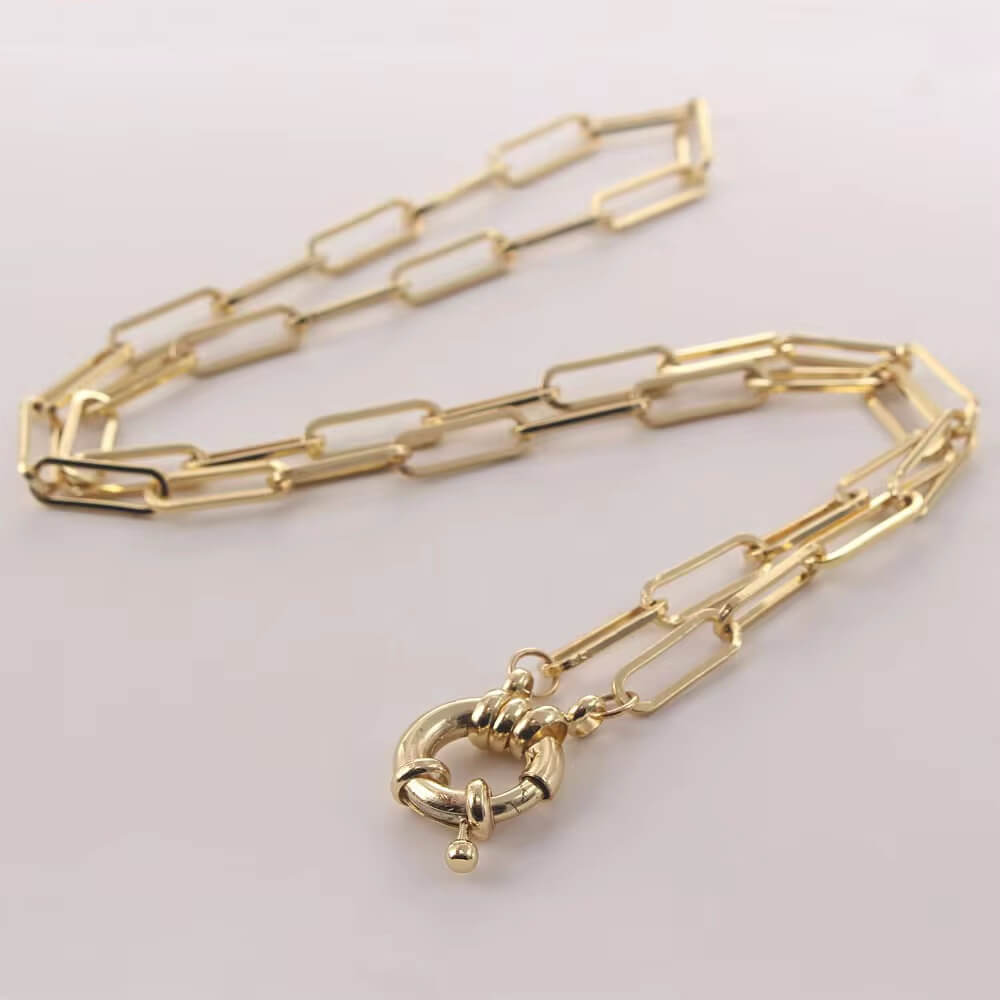 Gold front spring clasp paperclip necklace.