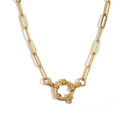 Front Clasp Gold Paperclip Necklace.