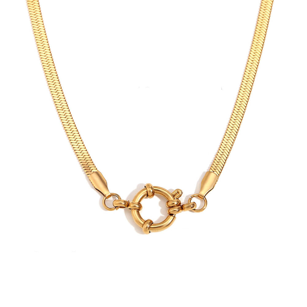 Front Clasp Gold Snake Chain Necklace.