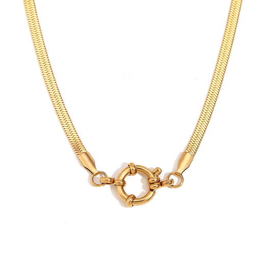 Front Clasp Gold Snake Chain Necklace.